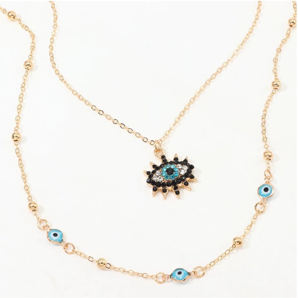 Blue Evil Eye Double Gold Necklace - Picture 6 of 6